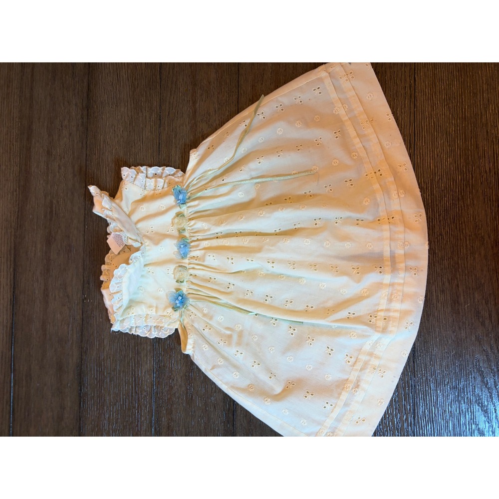 Little Billy Vintage Girls Yellow Eyelet Dress 3D Floral 24 Months summer sun